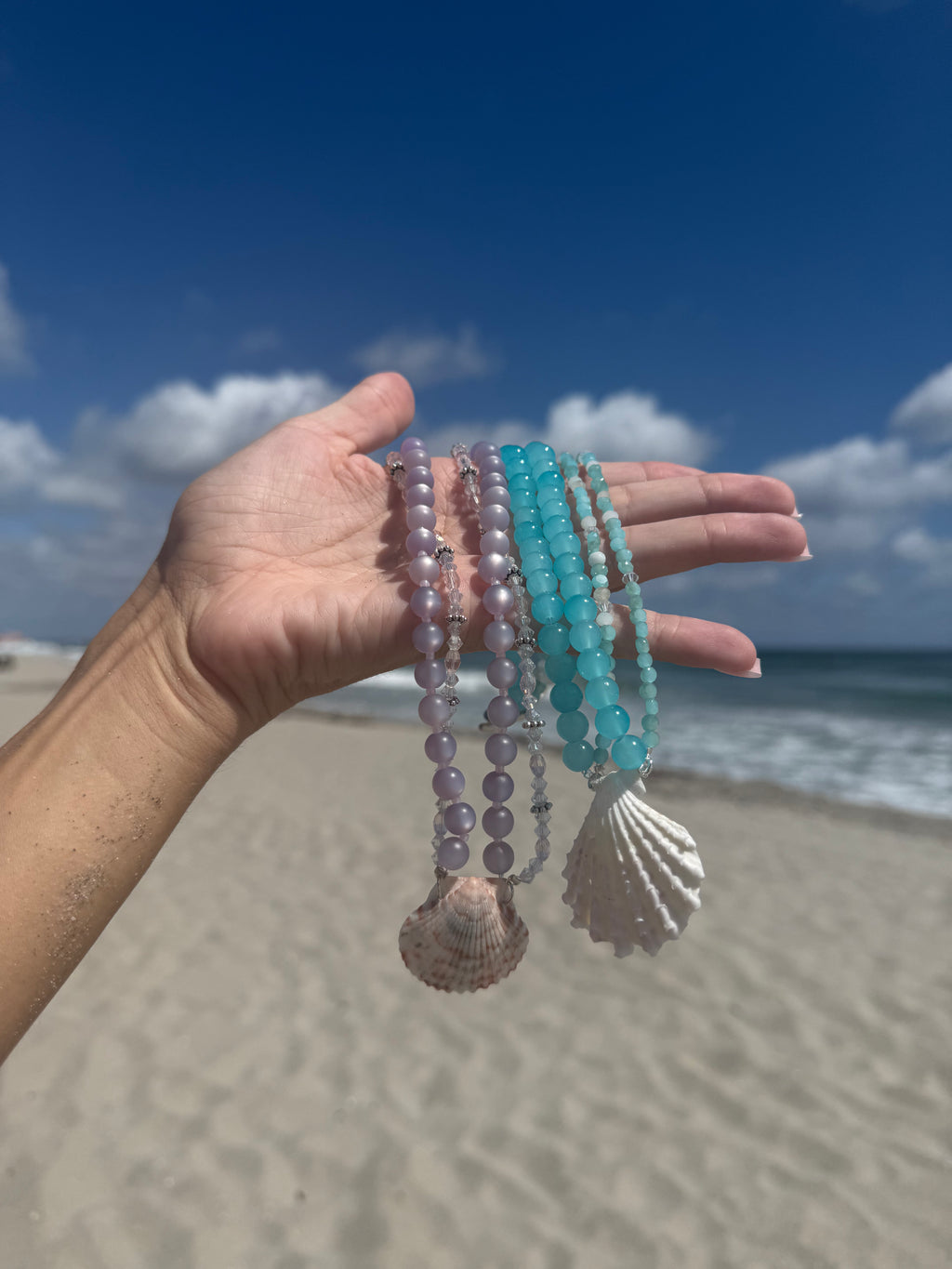 Aqua Blue Double Layered Beaded Seashell Necklace