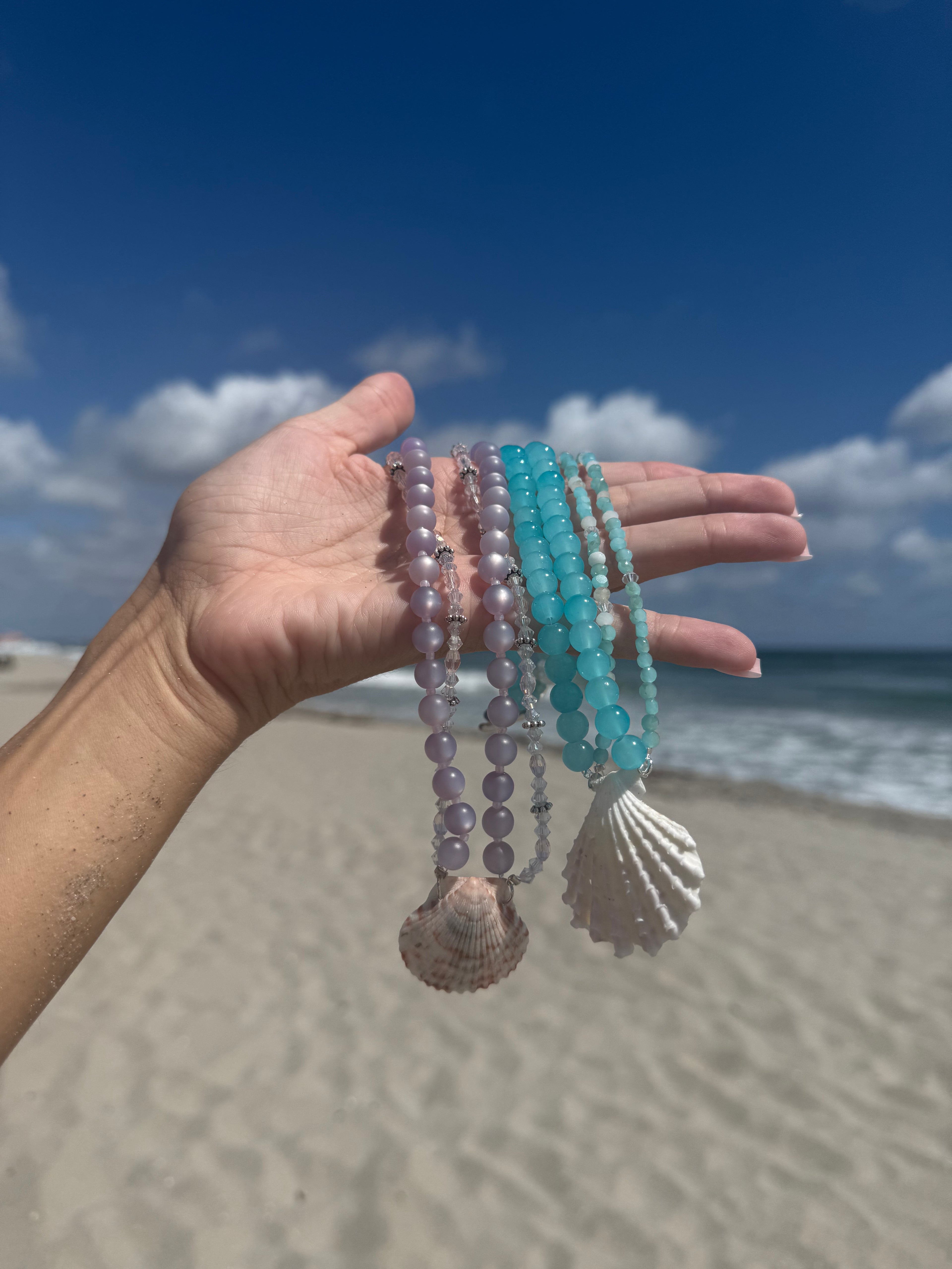 Aqua Blue Double Layered Beaded Seashell Necklace