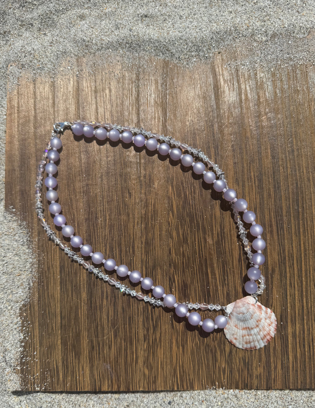 Double Layered Purple Beaded Seashell Necklace