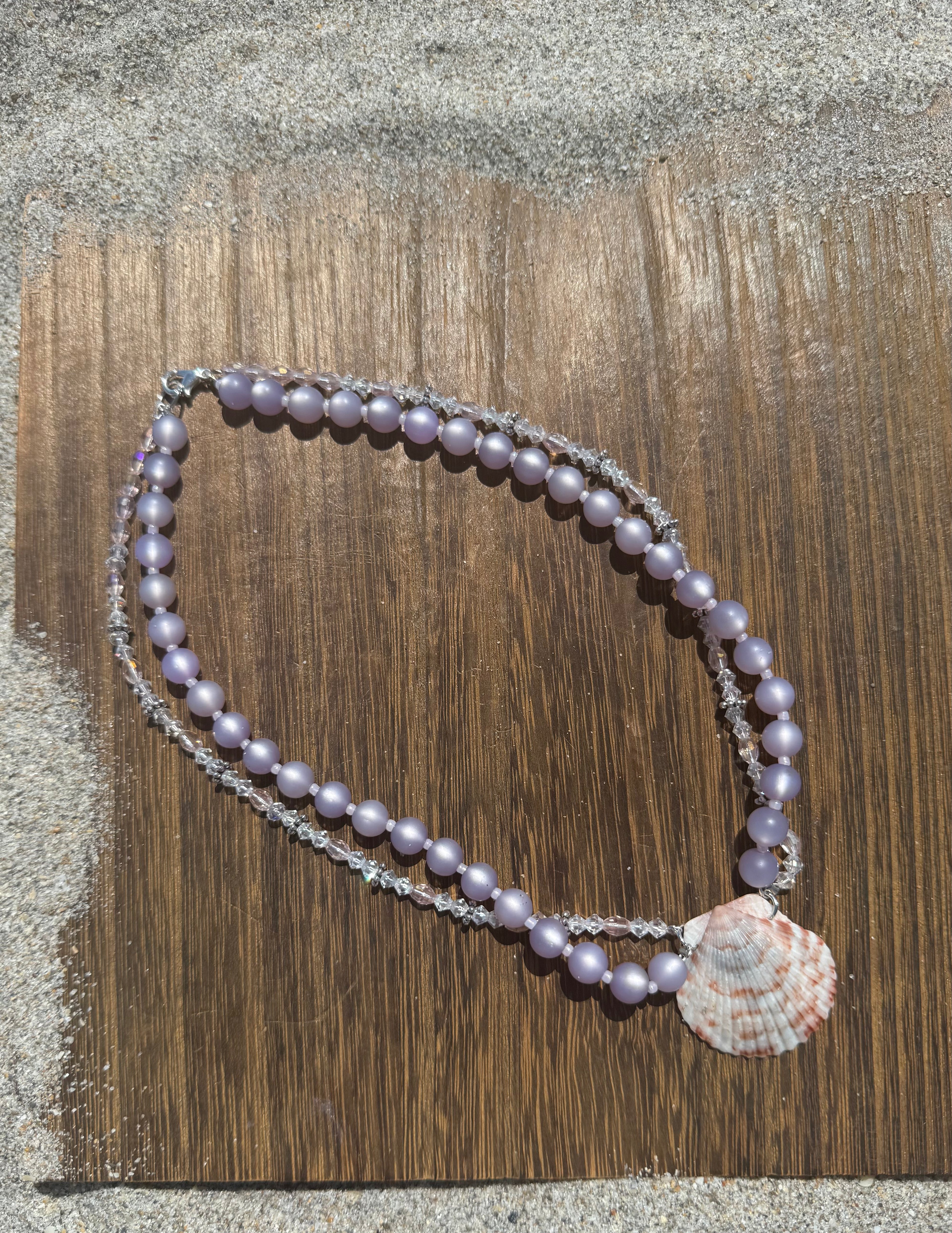 Double Layered Purple Beaded Seashell Necklace